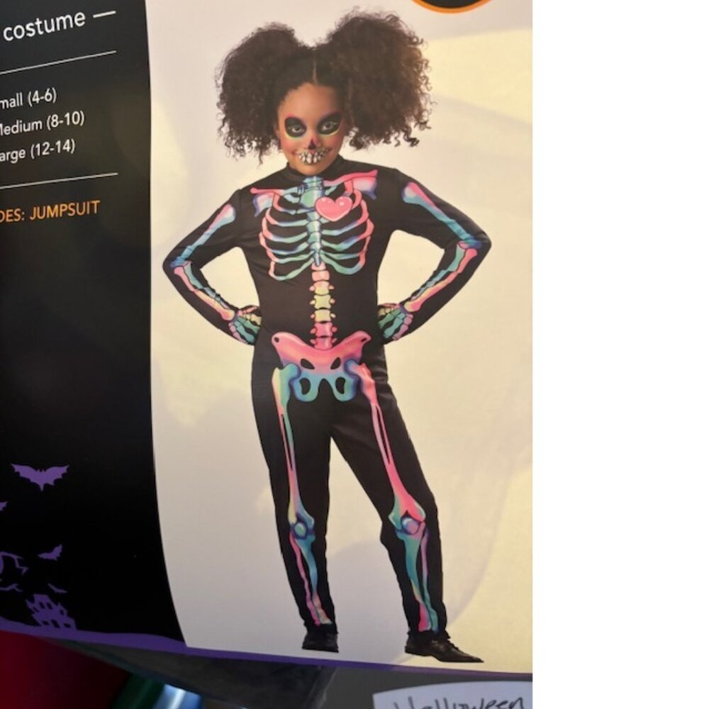 Skeleton Black Light Responsive Halloween Costume 4/6 Pink Jumpsuit Girls